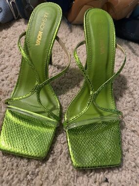 Fashion Nova Lime Green Strappy Square-Toe Heels